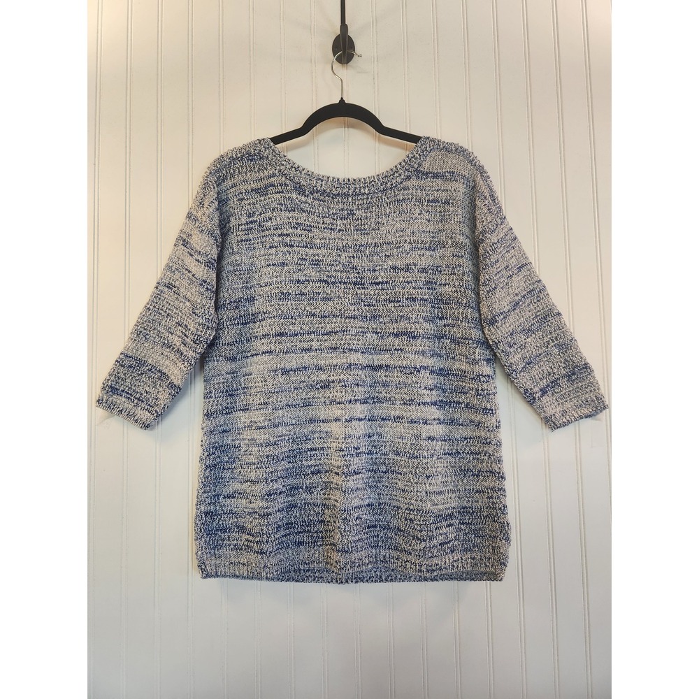 Talbots Womens‎ Blue Space Dye Knit Sweater 3/4 Sleeve Cotton Boat Neck Large